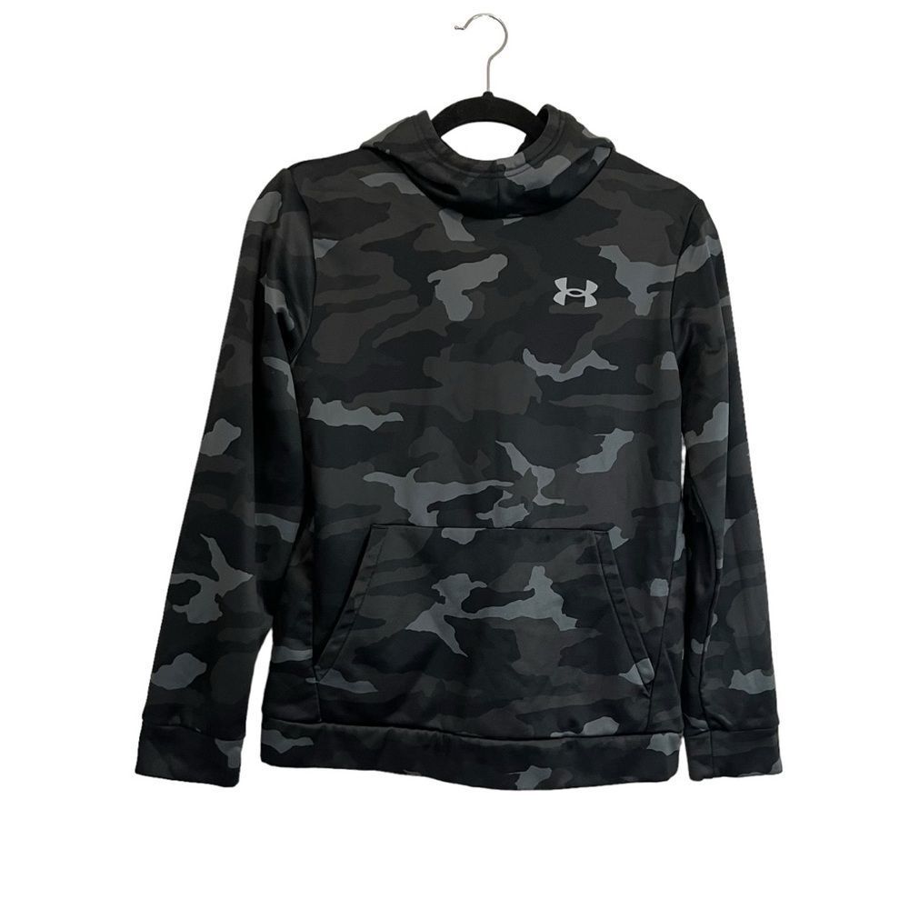 Under Armour Gray Camo Graphic Logo Pullover Hooded Fleece Jacket Youth Sz L